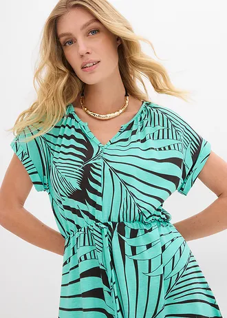 Robe en jersey fluide • marron foncé/menthe glaciale imprimé • Boutique bonprix