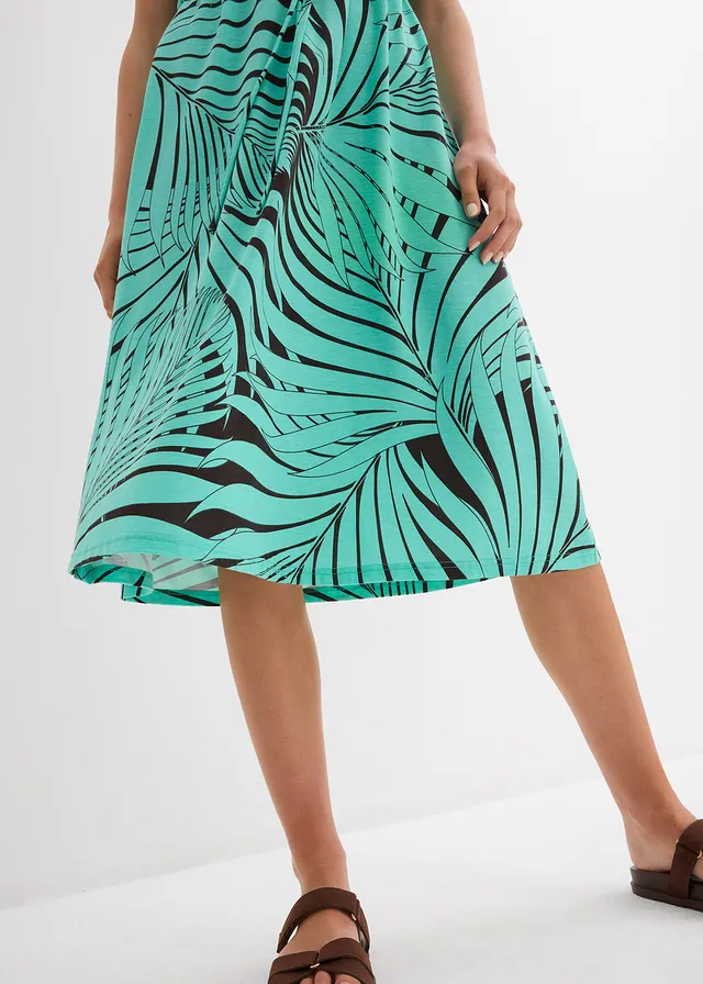Jersey jurk van soepele viscosemix • donkerbruin-mentholblauw gedessineerd • product-page.page-title-suffix