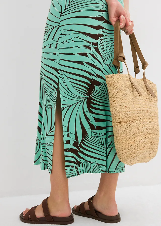 Jersey jurk in een soepele viscosemix • donkerbruin-mentholblauw met print • product-page.page-title-suffix