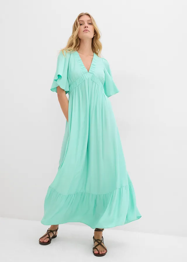 Maxi jurk met strokenrok van soepele viscose • mentholblauw • product-page.page-title-suffix