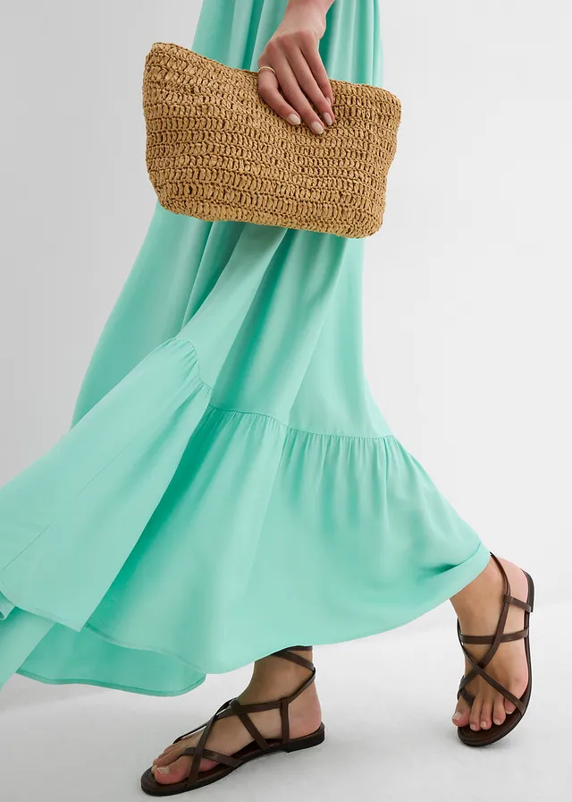 Maxi jurk met strokenrok van soepele viscose • mentholblauw • product-page.page-title-suffix