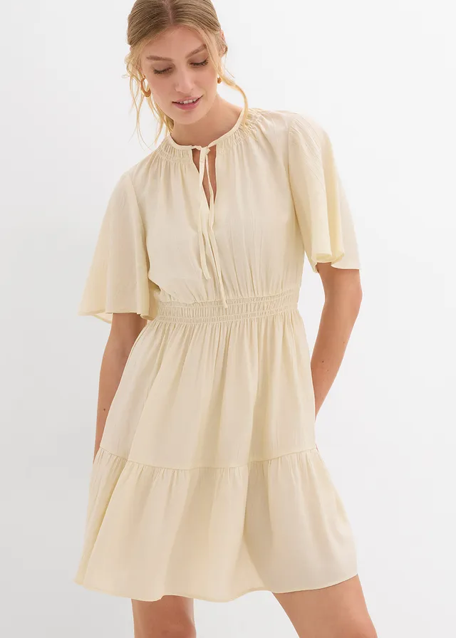 Robe courte et fluide en viscose mélangée, Couleur: naturel