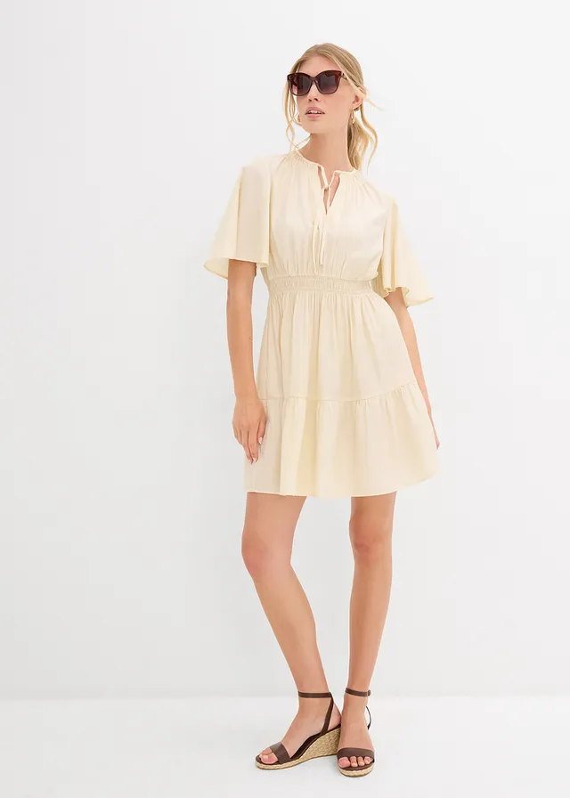 Robe courte et fluide en viscose mélangée, Couleur: naturel