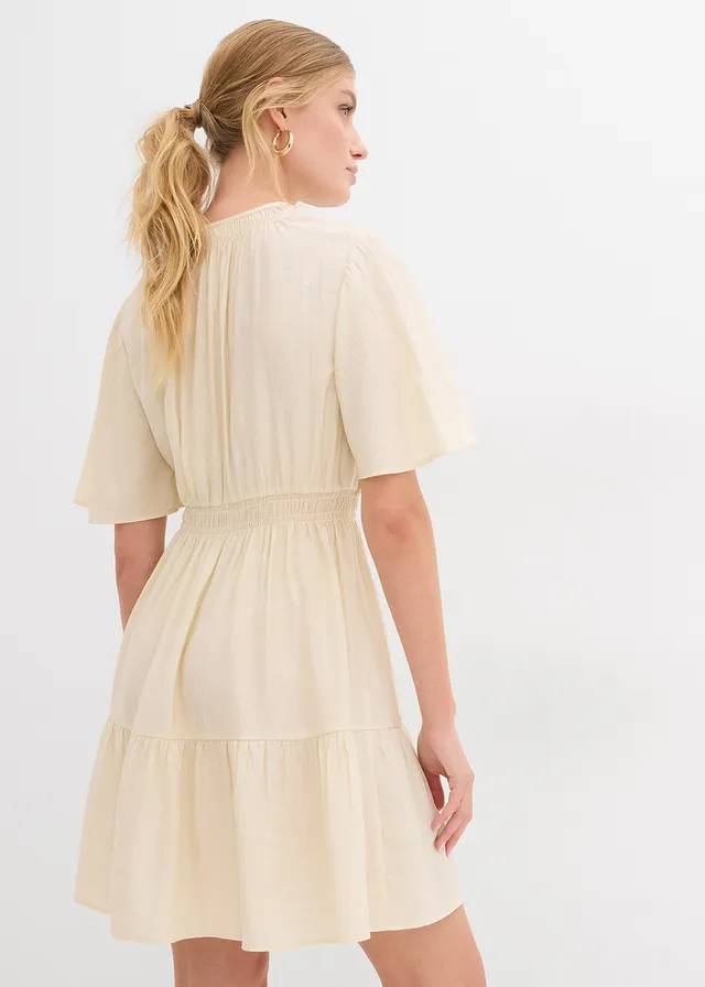 Robe courte et fluide en viscose mélangée, Couleur: naturel