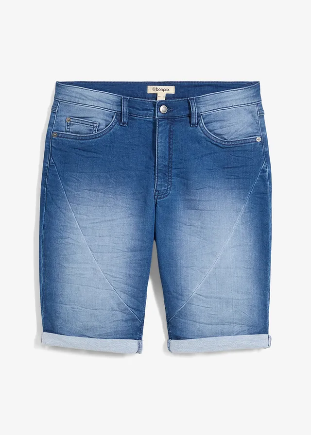 Bermuda en molleton effet jean, loose, Couleur: bleu moyen denim used