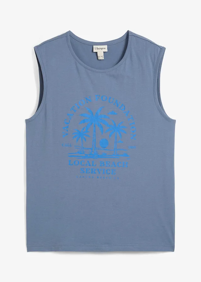 Muscle shirt van puur biologisch katoen • rookblauw met print • bonprix online shop