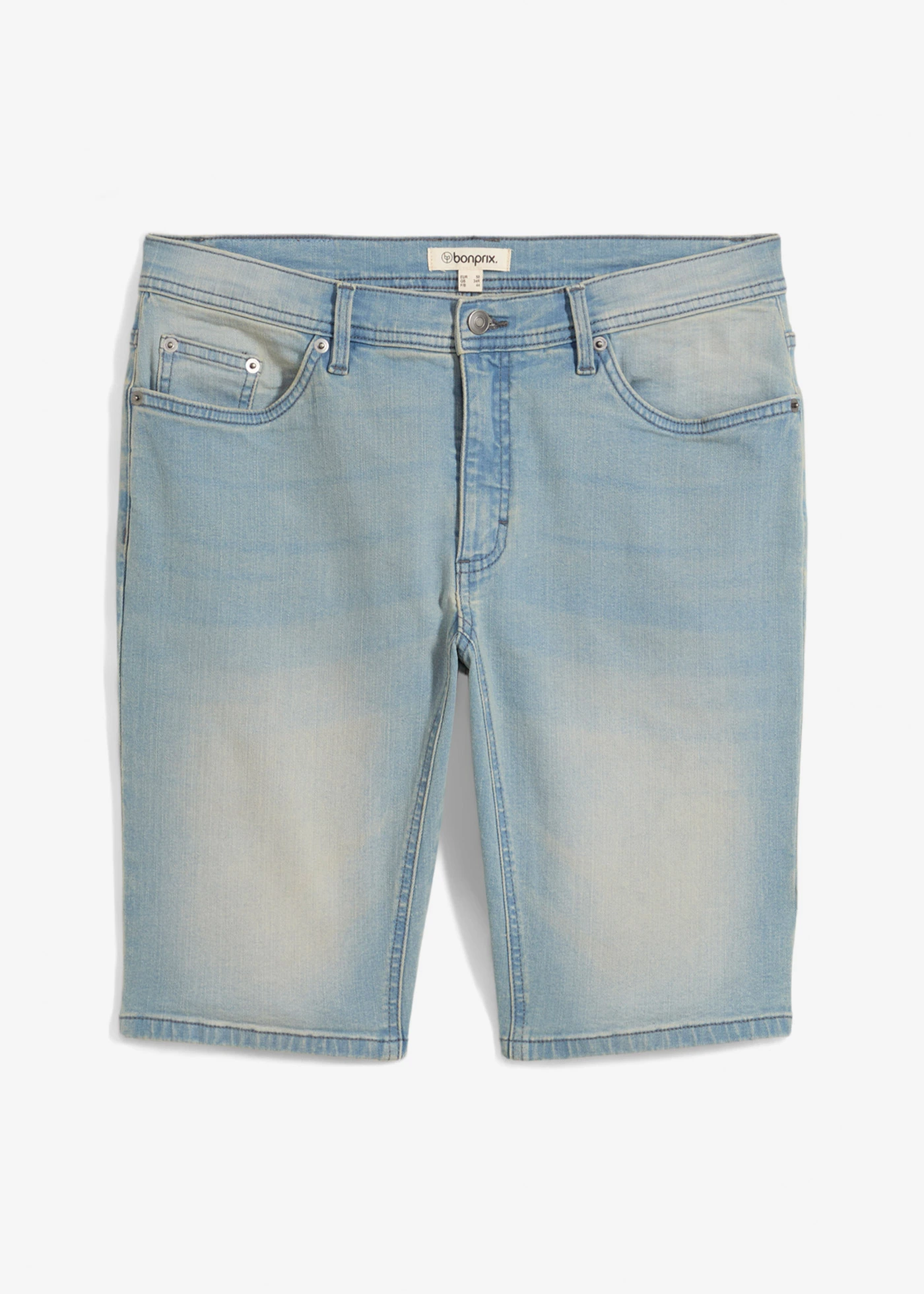 Strečové džínsové bermudy, zosilnené v rozkroku, Regular Fit • svetlomodrá denim/béžová • obchod bonprix