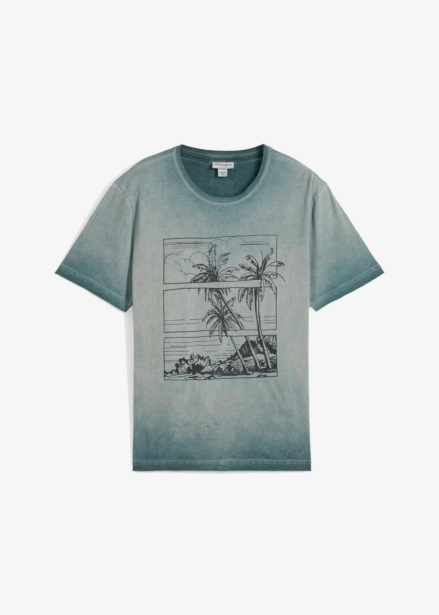 T-shirt z efektem wytarcia, z bawełny organicznej • szarozielony z nadrukiem • sklep bonprix