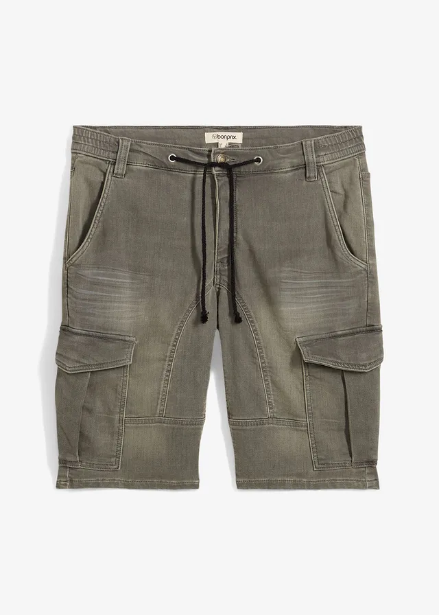 Regular fit sweat jeans bermuda, Kleur: grijs denim/donkerolijfgroen