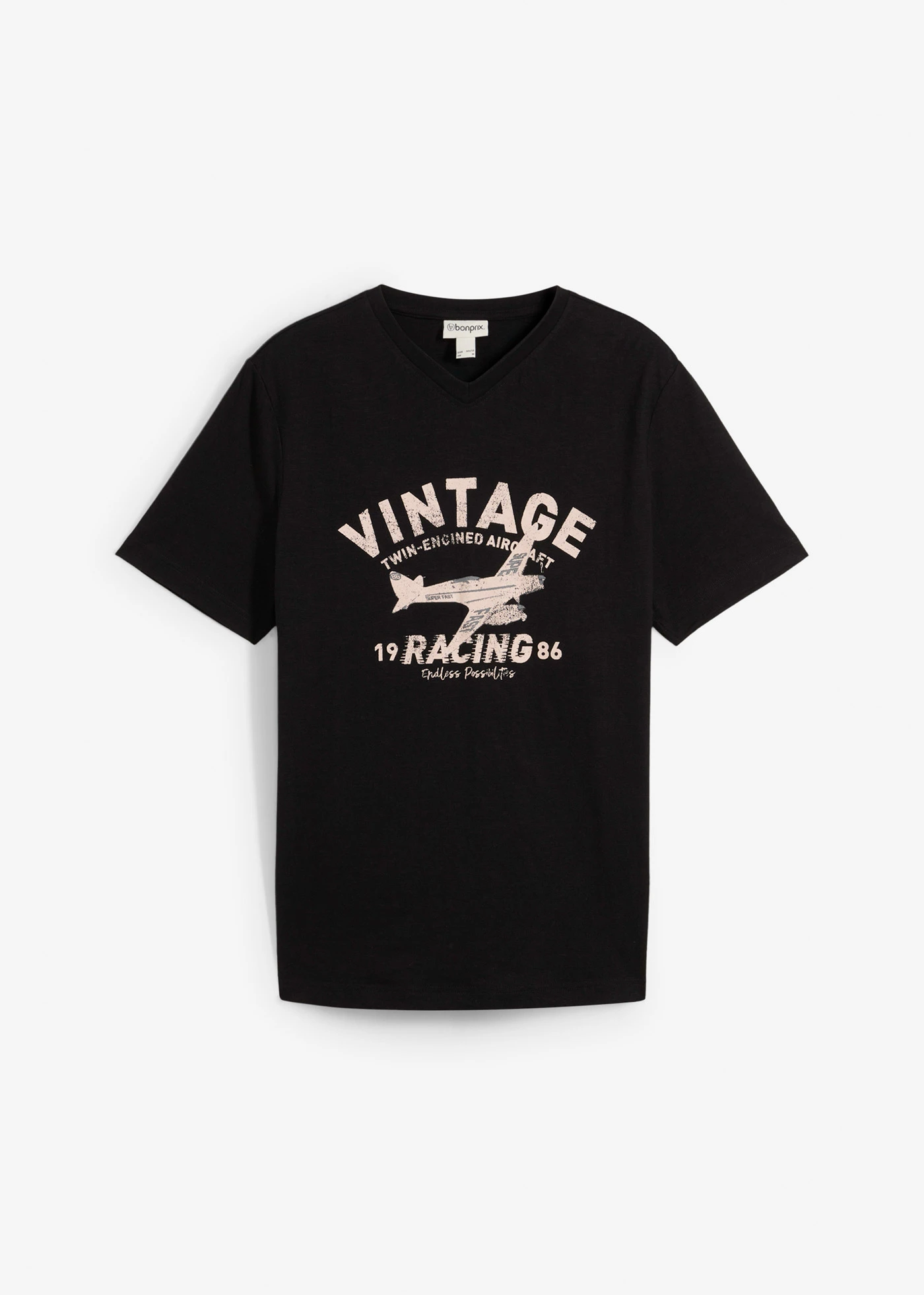T-shirt van vlamgaren • zwart met print • bonprix online shop