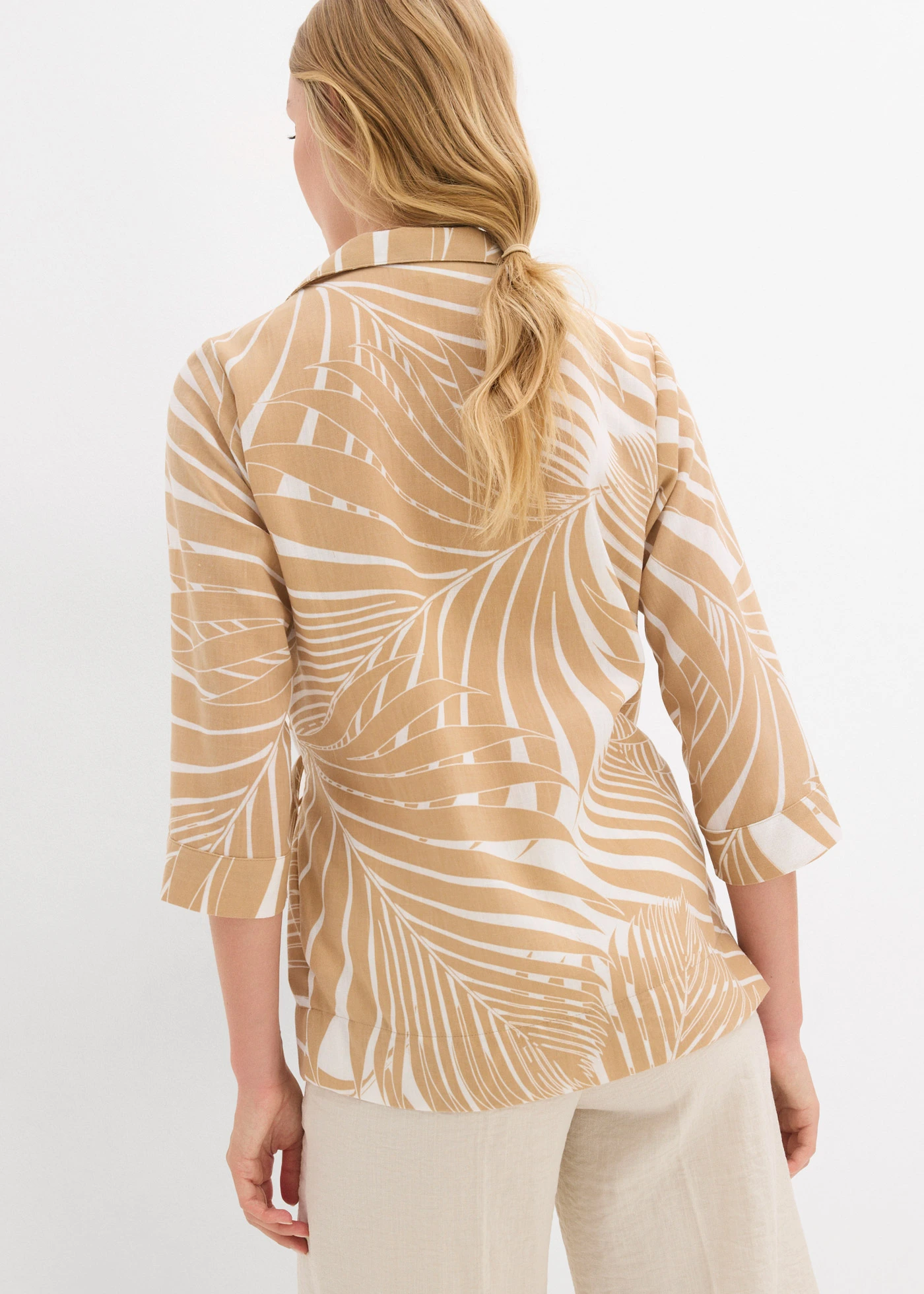 Kimonová halenka se vzhledem lnu • přírodní bílo-nová béžová s potiskem • bonprix obchod