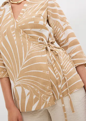 Kimonová halenka se vzhledem lnu • přírodní bílo-nová béžová s potiskem • bonprix obchod