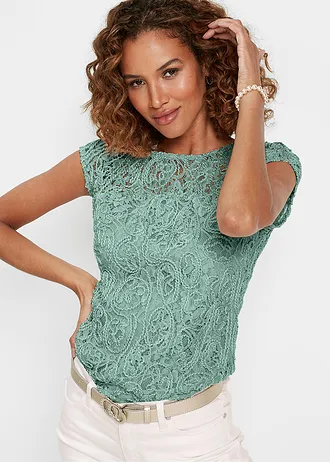 Blouse manches courtes en dentelle, Couleur: vert pastel
