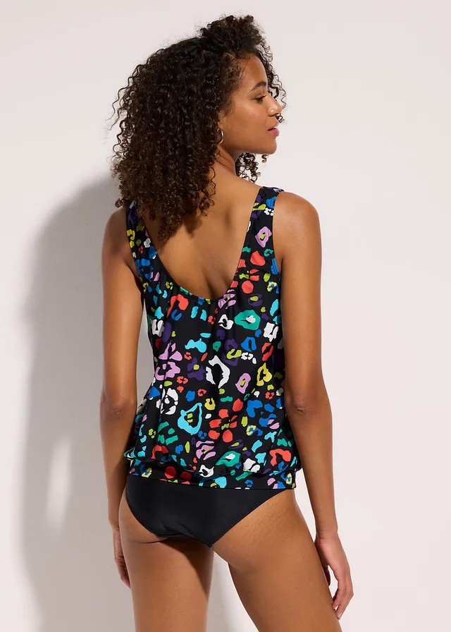 Tankinitop, Kleur: zwart-meerkleurig gedessineerd