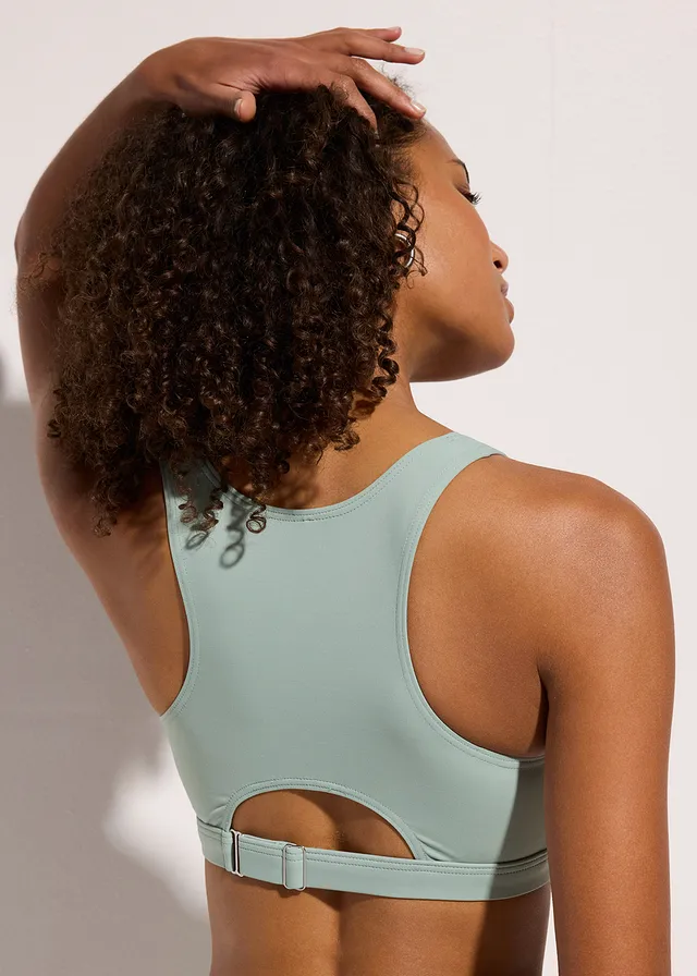 Bralette bikinitop met verstelbare band onder de borst, Kleur: grijsgroen