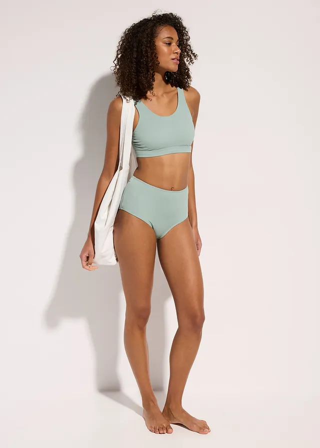 Bralette bikinitop met verstelbare band onder de borst, Kleur: grijsgroen