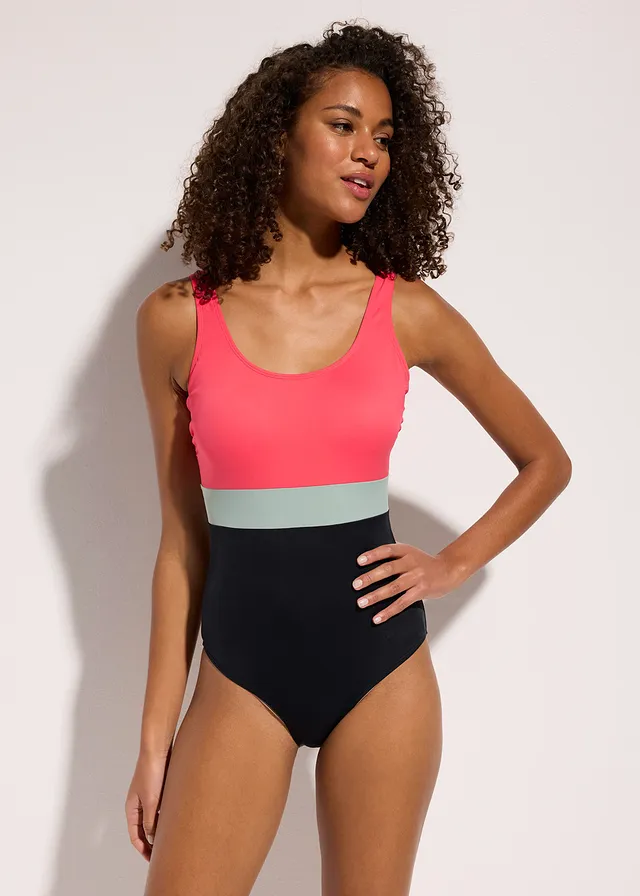 Sneldrogend badpak met colourblocking, Kleur: paradijspink-grijsgroen-zwart