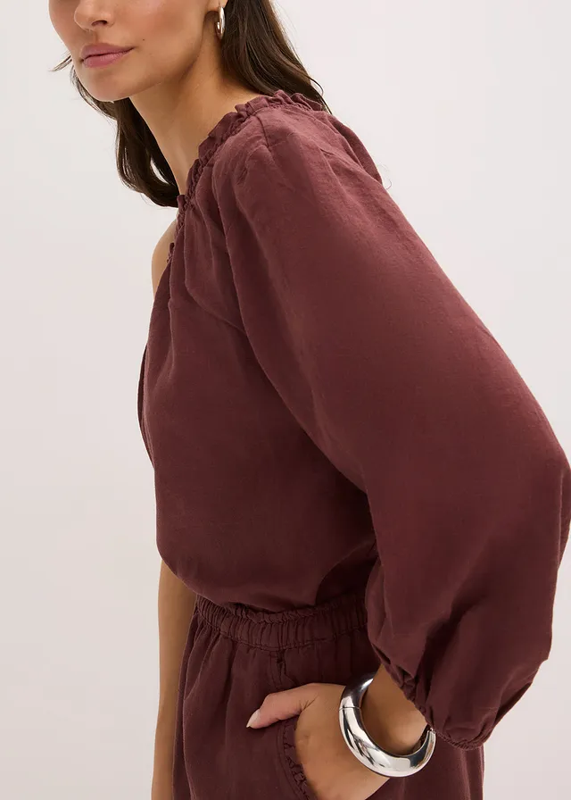 One-schouder blouse met linnen • koffiebruin • product-page.page-title-suffix