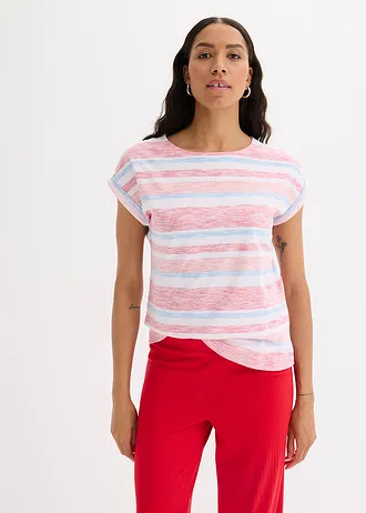 T-shirt van puur biologisch katoen • dieprood-lichtzalm-wit gestreept • bonprix online shop