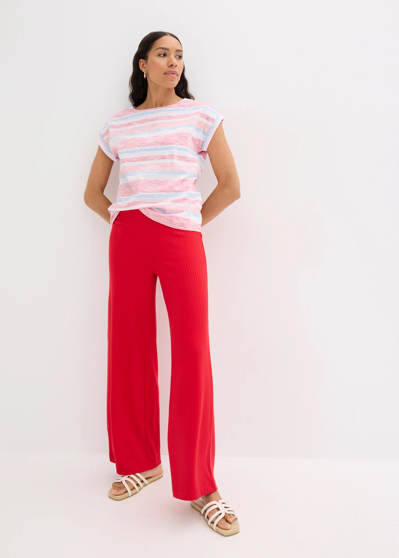 Tricou din bumbac organic 100% • roșu profund/corai deschis/alb cu dungi • magazin bonprix