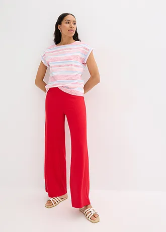 T-shirt 100% coton • rouge profond-saumon clair-blanc rayé • Boutique bonprix