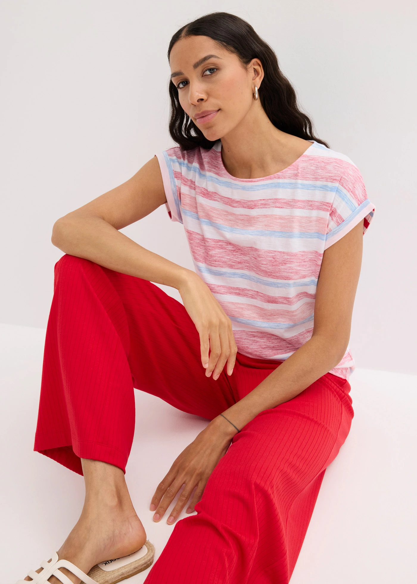 Tricou din bumbac organic 100% • roșu profund/corai deschis/alb cu dungi • magazin bonprix