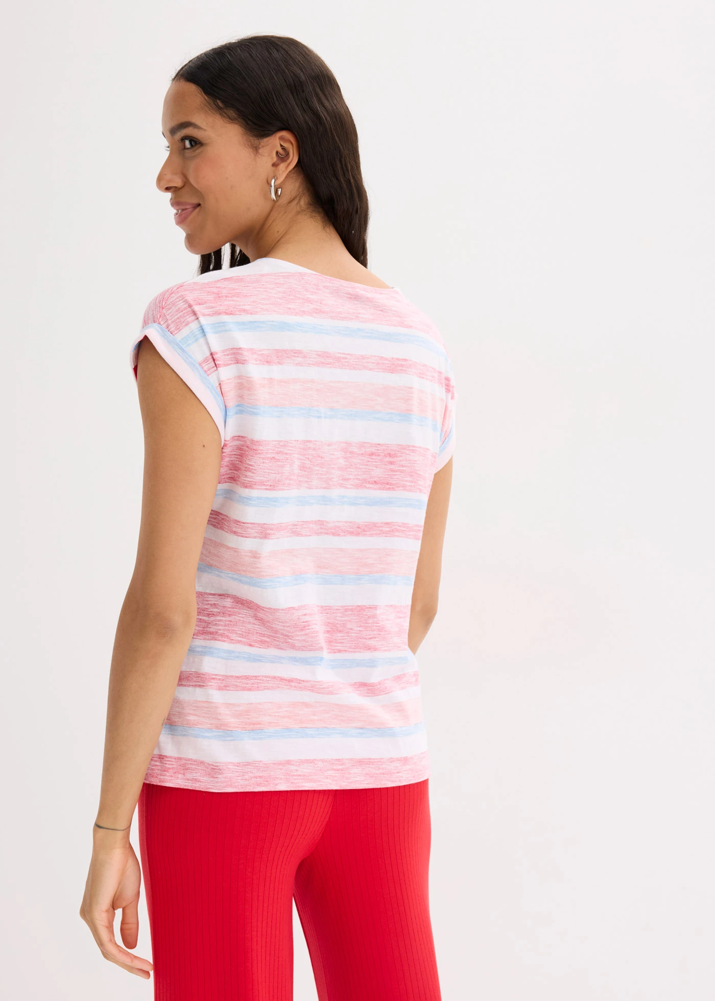 Tricou din bumbac organic 100% • roșu profund/corai deschis/alb cu dungi • magazin bonprix