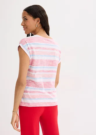 T-shirt 100% coton • rouge profond-saumon clair-blanc rayé • Boutique bonprix