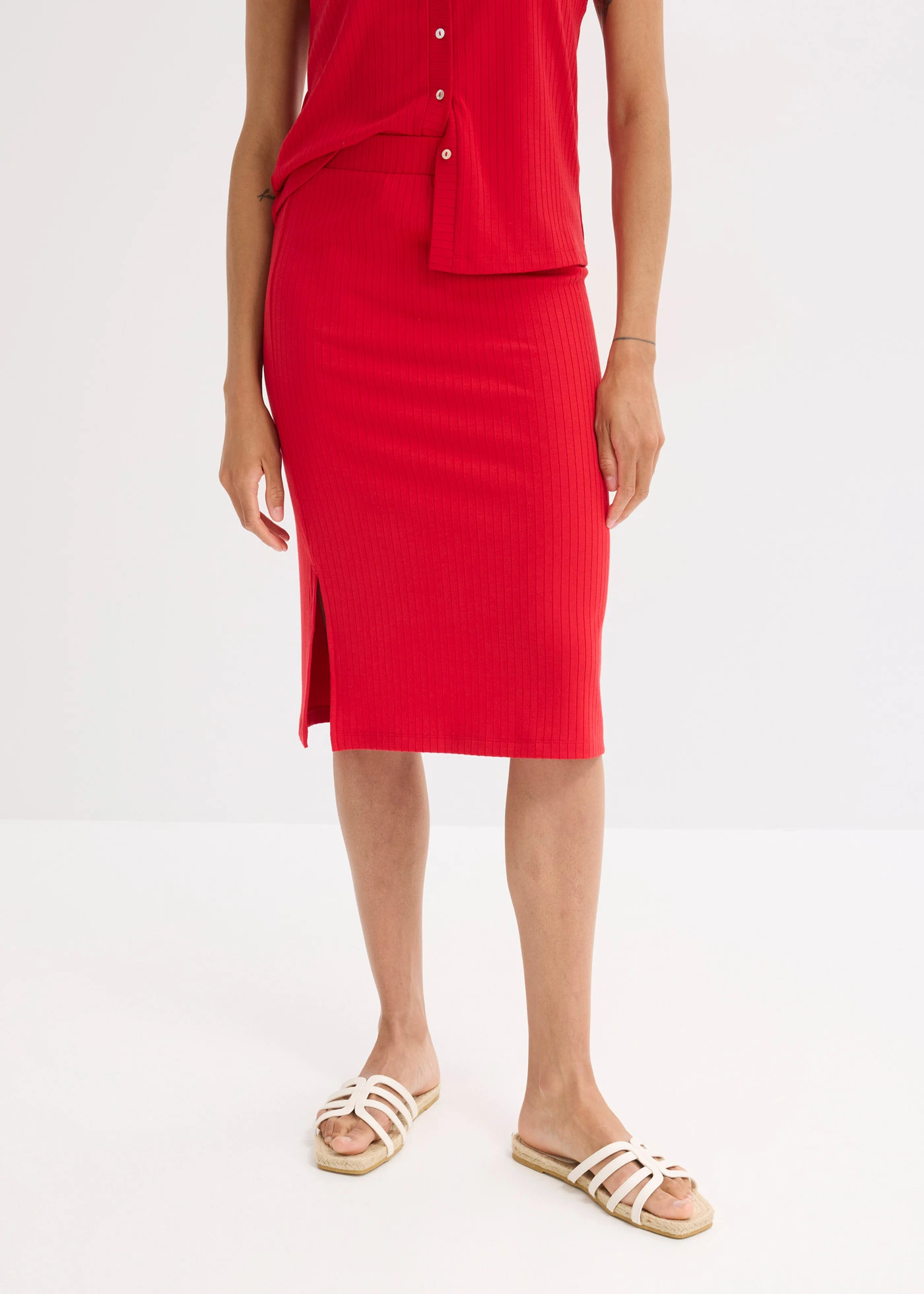 Geribde jersey rok • dieprood • bonprix online shop