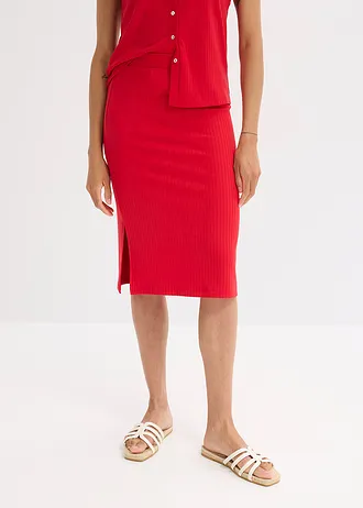 Geribde jersey rok • dieprood • bonprix online shop