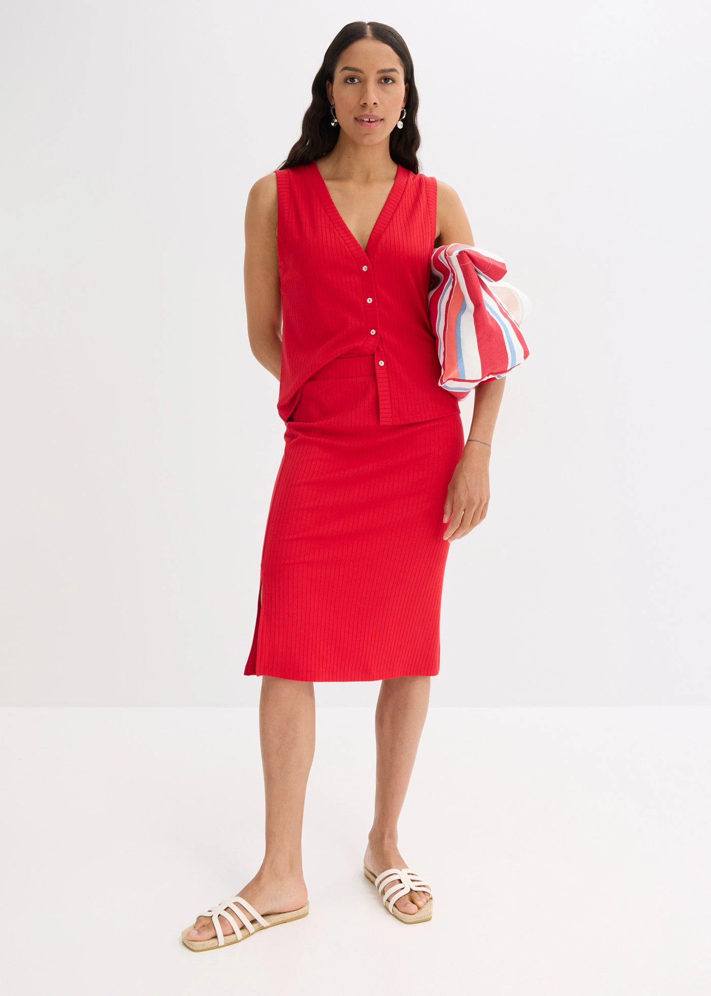 Geribde jersey rok • dieprood • bonprix online shop