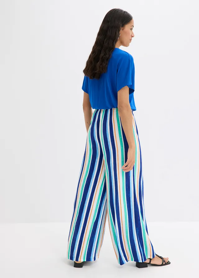 Wijde broek van soepele viscose, Kleur: arctisch blauw-wit-lichtblauw gestreept