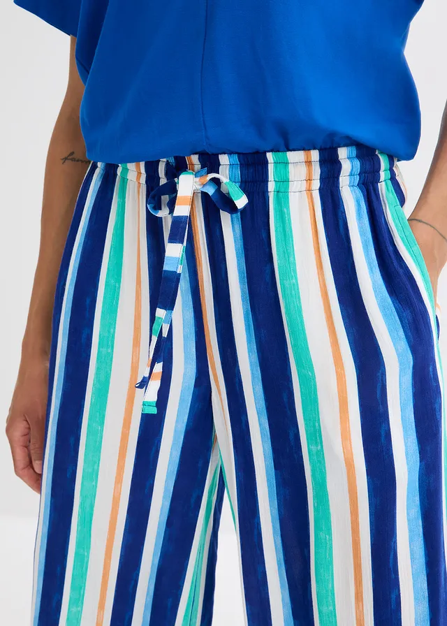 Wijde broek van soepele viscose • arctisch blauw-wit-lichtblauw gestreept • product-page.page-title-suffix