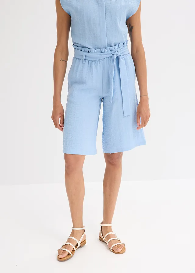 Bermuda fluide à taille élastiquée, Couleur: bleu clair