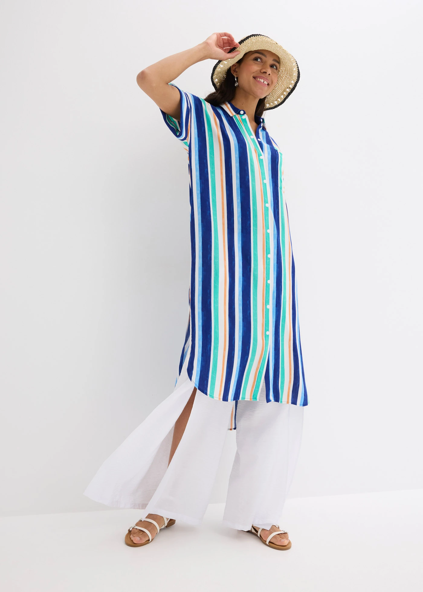 Rochie gen cămașă din viscoză fluidă • albastru arctic-bleu-alb cu dungi • magazin bonprix