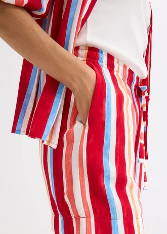Pantaloni scurți cu elastic și șiret în talie, din viscoză fină • roșu-mac/corai deschis/alb cu dungi • magazin bonprix