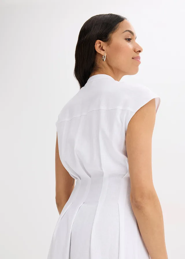 Robe midi légère en lin majoritaire • blanc • Boutique bonprix