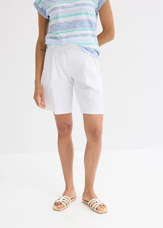 Short in een lichte linnenmix, Kleur: wit