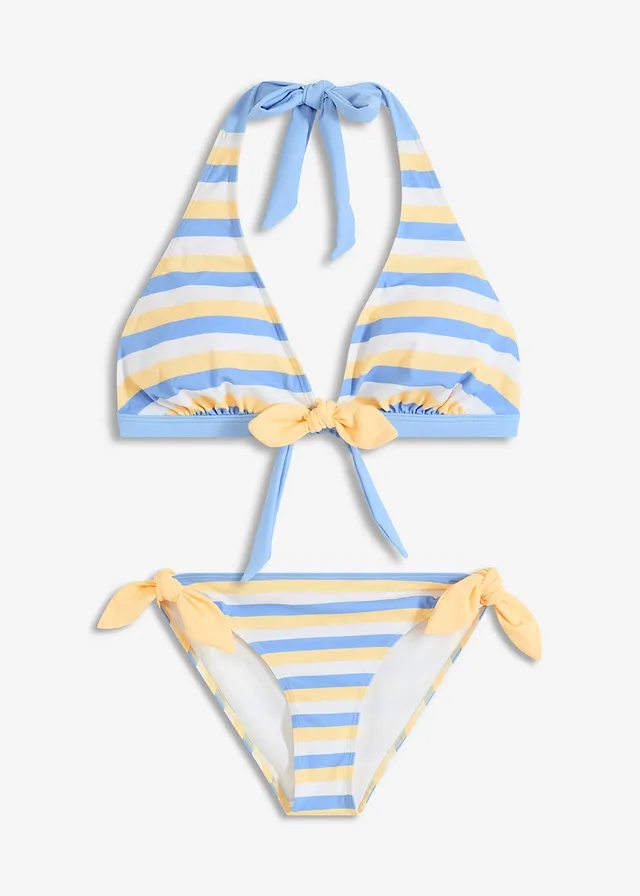 Bikini dos nu (ens. 2 pces) à nouettes, Couleur: bleu layette-blanc-jaune clair rayé