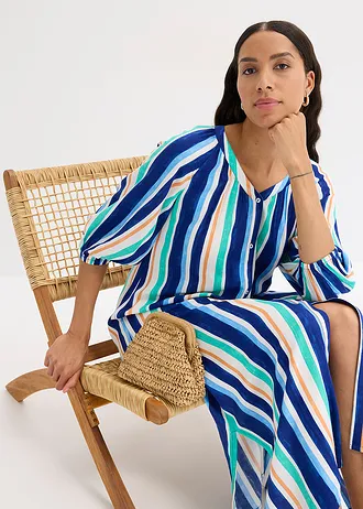 Pruhované kaftanové šaty ze strukturované viskózy • arktická modro-světle modro-bílá s proužky • bonprix obchod
