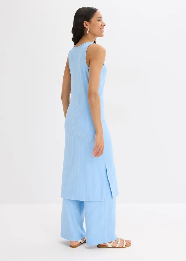 Robe midi en maille douce et côtelée, Couleur: bleu clair