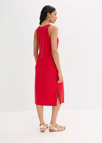 Robe midi en maille douce et côtelée, Couleur: rouge profond