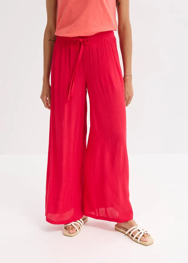 Wijde broek van soepele viscose, Kleur: dieprood