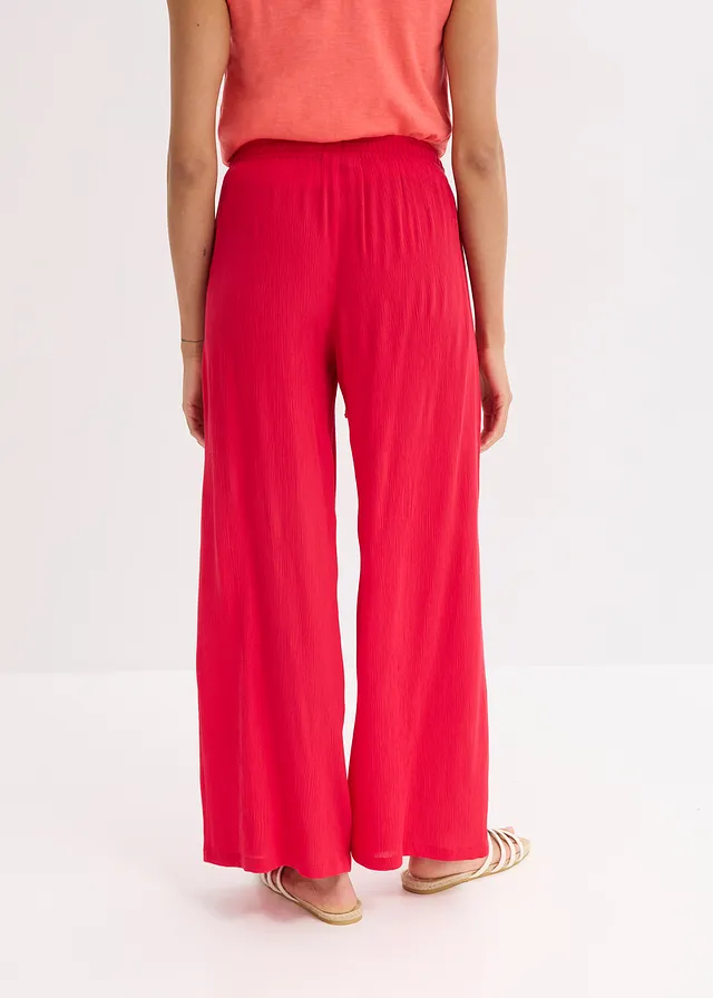 Pantalon large en viscose fine, Couleur: rouge profond