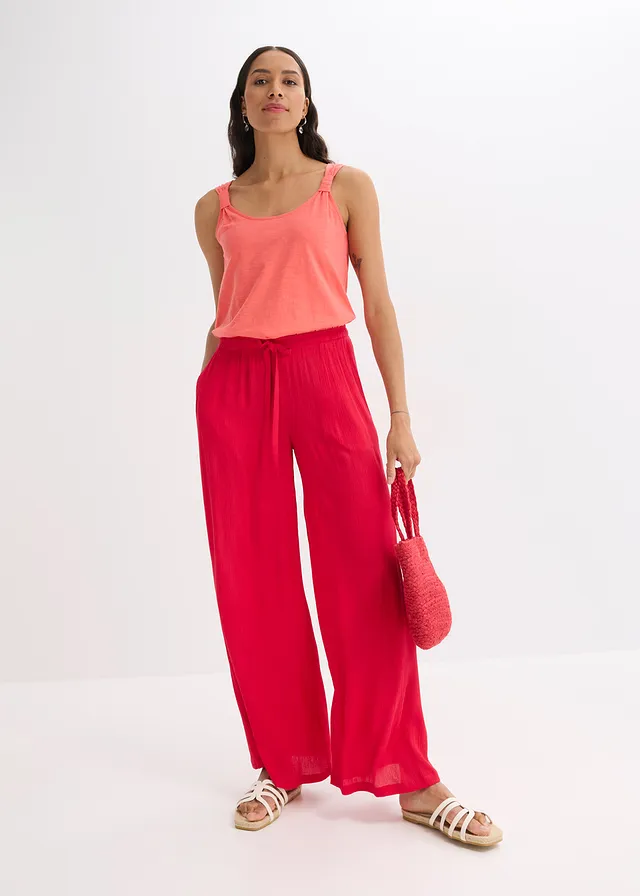 Pantalon large en viscose fine, Couleur: rouge profond