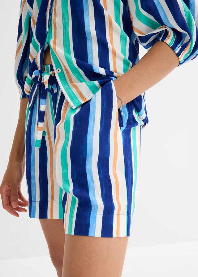 Short à taille élastiquée en viscose • bleu arctique/bleu clair/blanc rayé • product-page.page-title-suffix