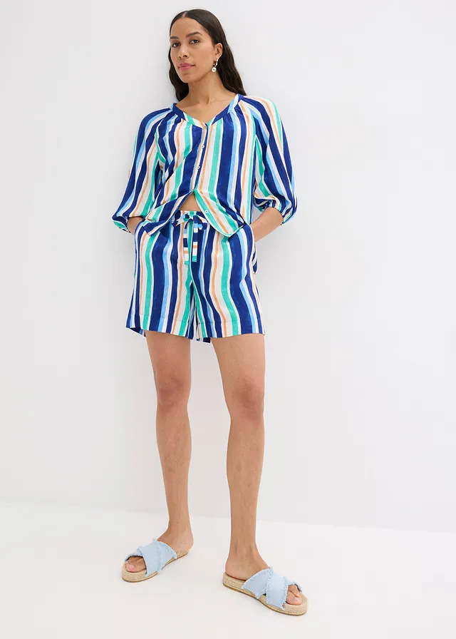 Short à taille élastiquée en viscose • bleu arctique/bleu clair/blanc rayé • product-page.page-title-suffix