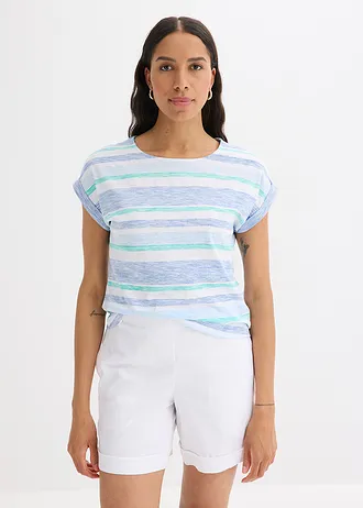 Tricou din bumbac organic 100% • albastru arctic-bleu-alb cu dungi • magazin bonprix