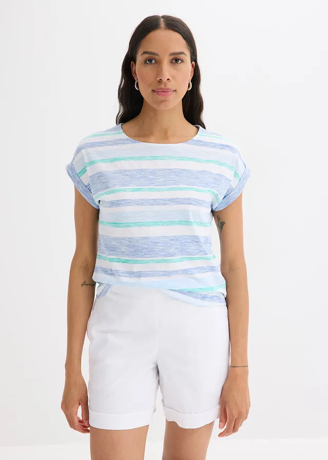T-shirt van puur biologisch katoen, Kleur: arctisch blauw-lichtblauw-wit gestreept