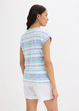 T-shirt 100% coton, Couleur: bleu arctique/bleu clair/blanc rayé